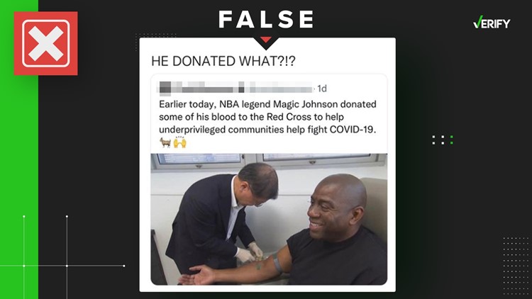 No, viral photo doesn't show Magic Johnson donating blood to help fight COVID-19