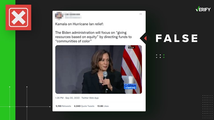 Vice President Harris didn’t say Hurricane Ian relief will be directed toward ‘communities of color’