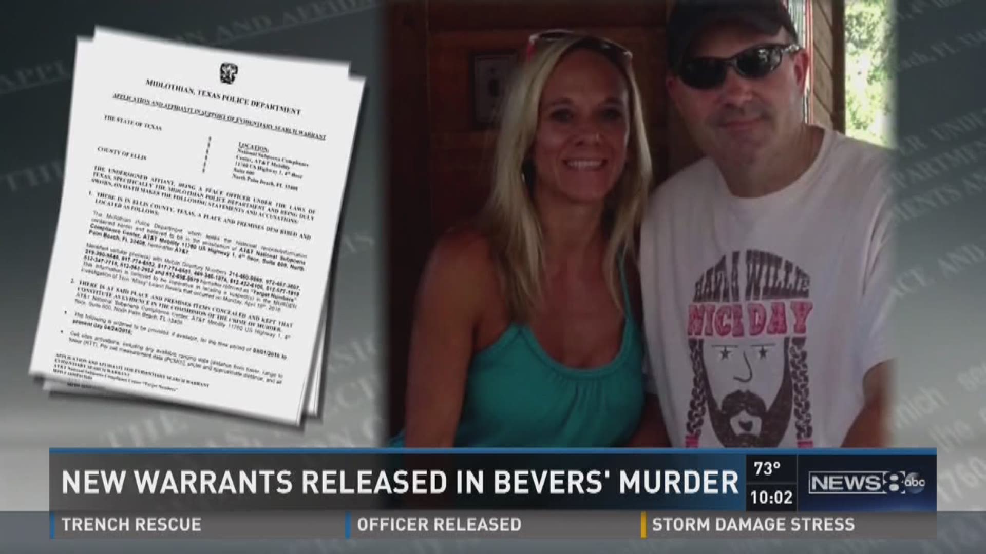 Newly released warrants in the investigation into fitness instructor Missy Bevers murder are revealing new insights into her personal life and how police are proceeding with the investigation. News 8's Jason Whitely has more.