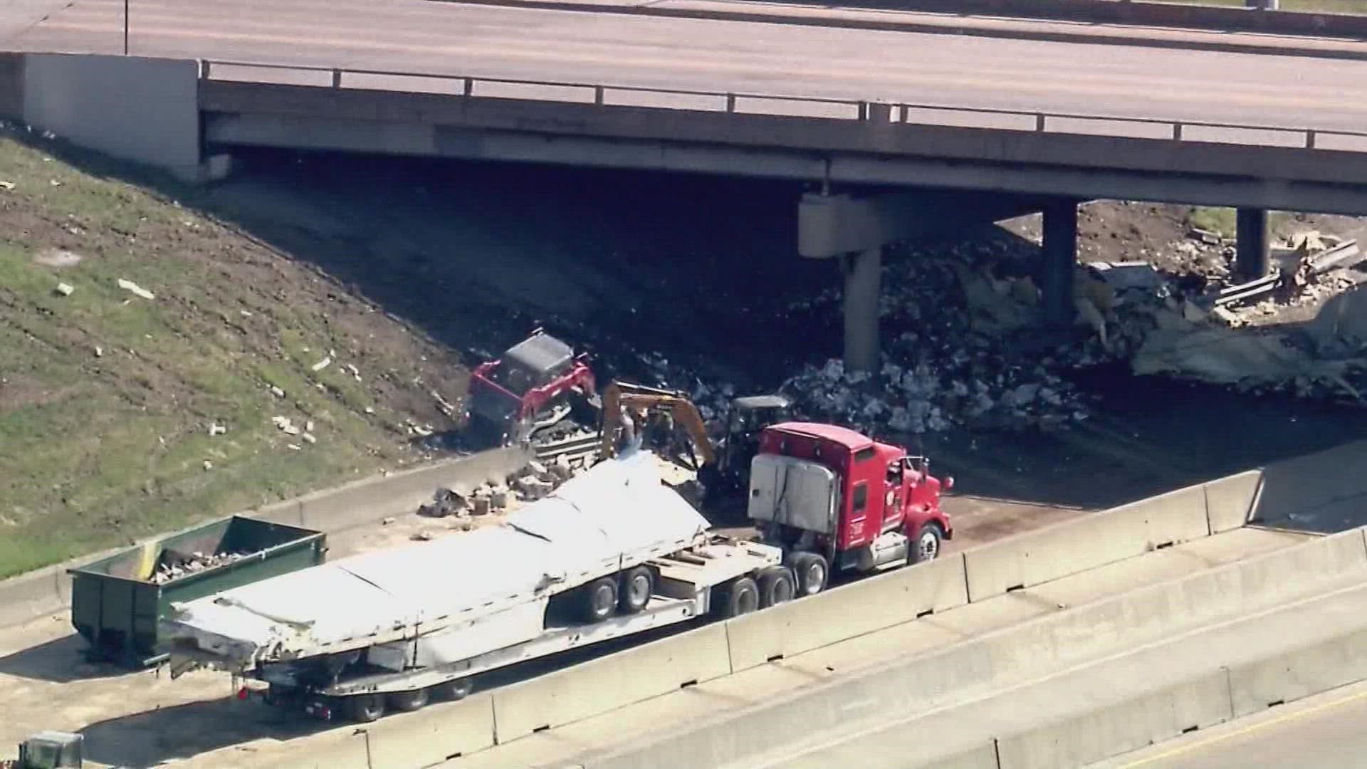 A big rig carrying eggs crashed in the westbound lanes of I-30 right before the I-45 interchange.