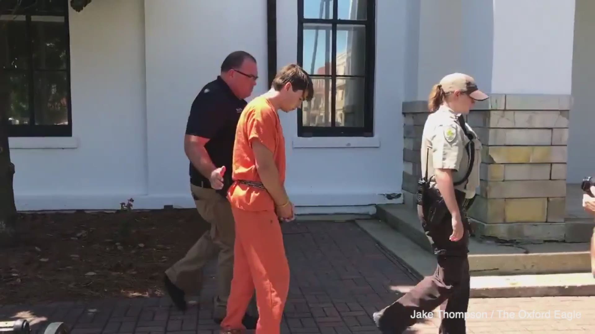 Brandon Theesfeld, of Fort Worth, is seen leaving the Lafayette County Courthouse after his first court appearance in connection to the death of 21-year-old Alexandria "Ally" Kostial.