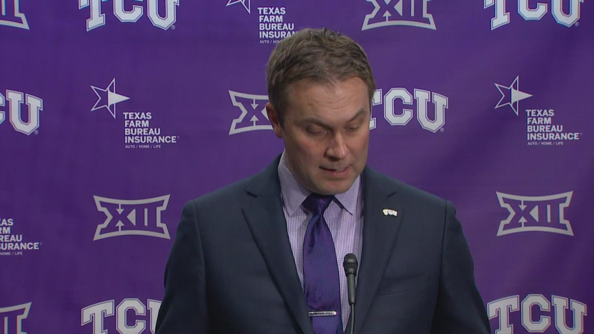 TCU athletics director Jeremiah Donati and interim coach Jerry Kill addressed the media following Gary Patterson's departure from the program.