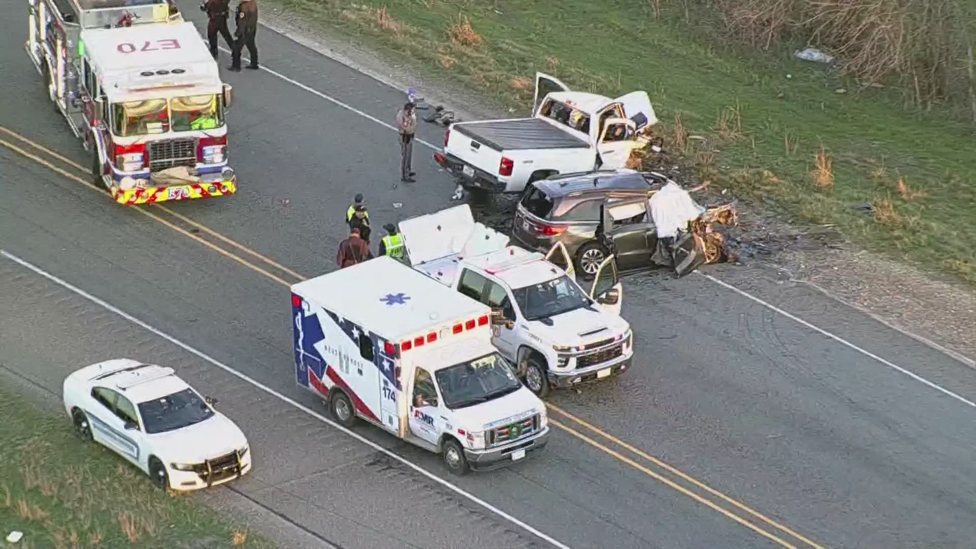 Johnson County deputies said at least six people were killed, and three more seriously injured, in a two-vehicle crash on Tuesday evening.