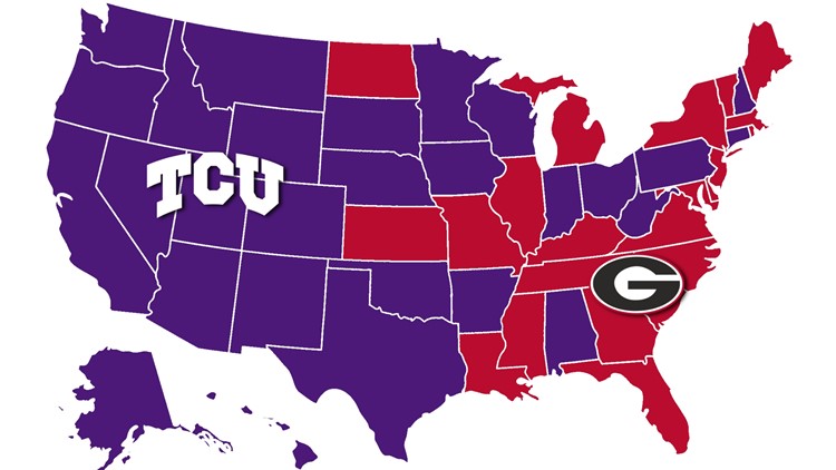 TCU-Georgia: Is it #GoFrogs or #GoDawgs? Here's where each state in the nation sits.