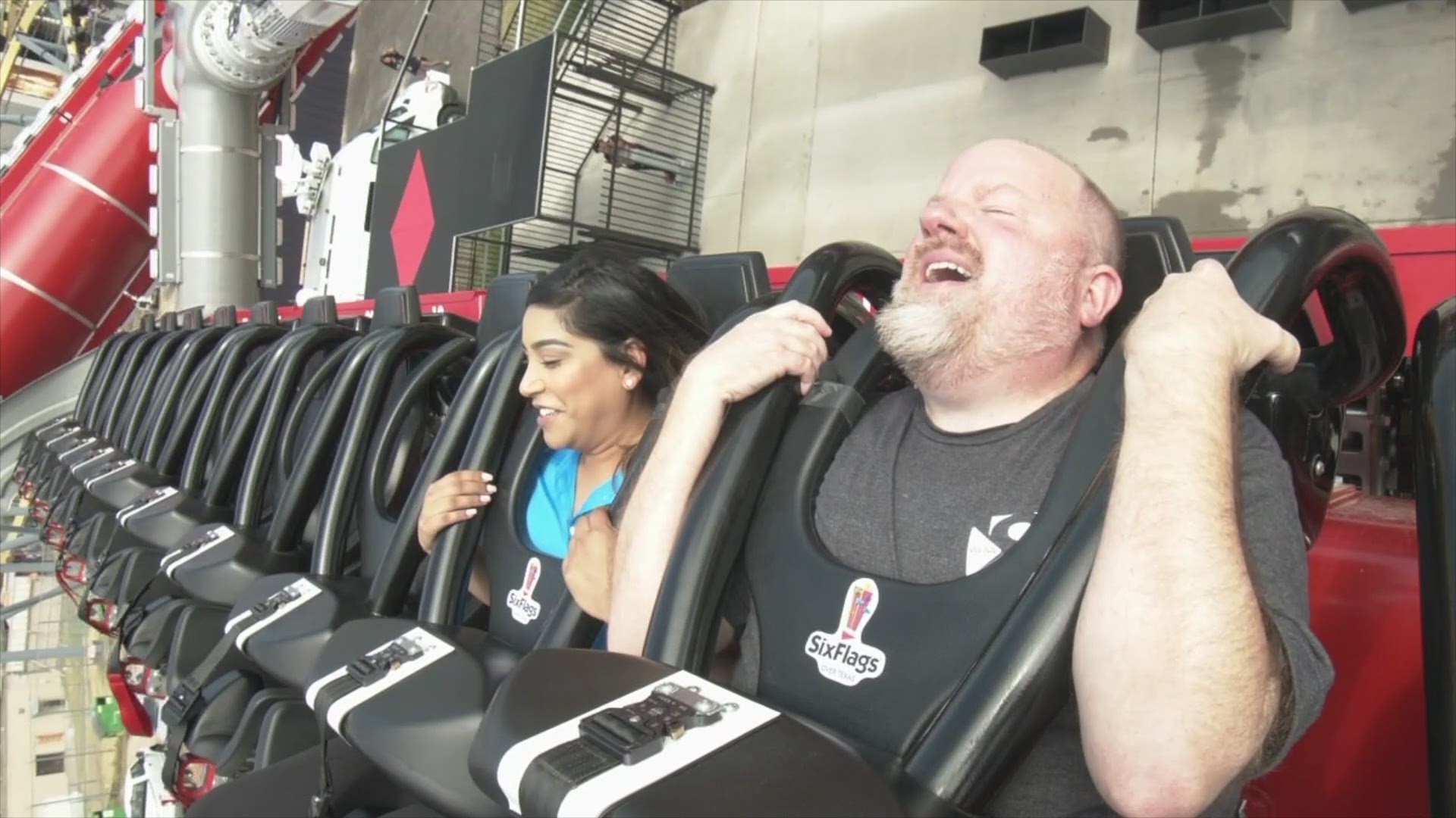 The new ride at Six Flags Over Texas, Harley Quinn Spinsanity, opens this Saturday, July 14, for everyone. A few brave WFAA peeps tried it out.