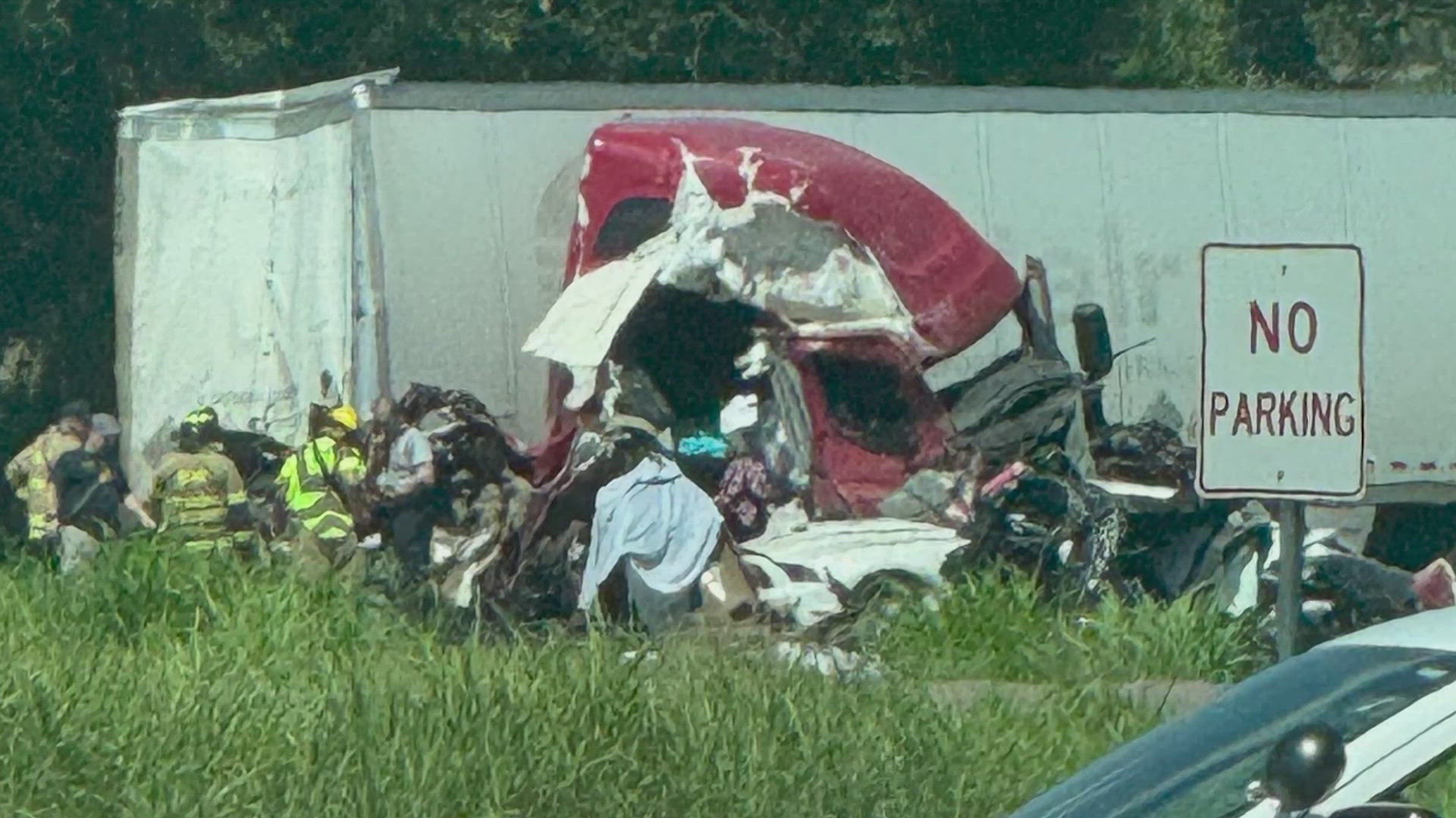 "I saw this truck just come out of nowhere," Corinne Mulcahy said. "I don't know how many miles an hour he was going when he hit that pick-up truck."