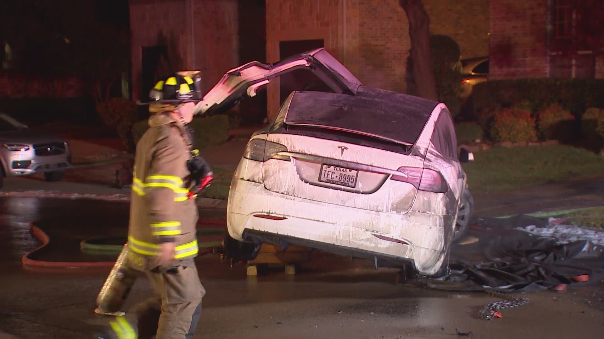 The car's owner told WFAA that they heard a hissing sound coming from the battery, which was installed Thursday.