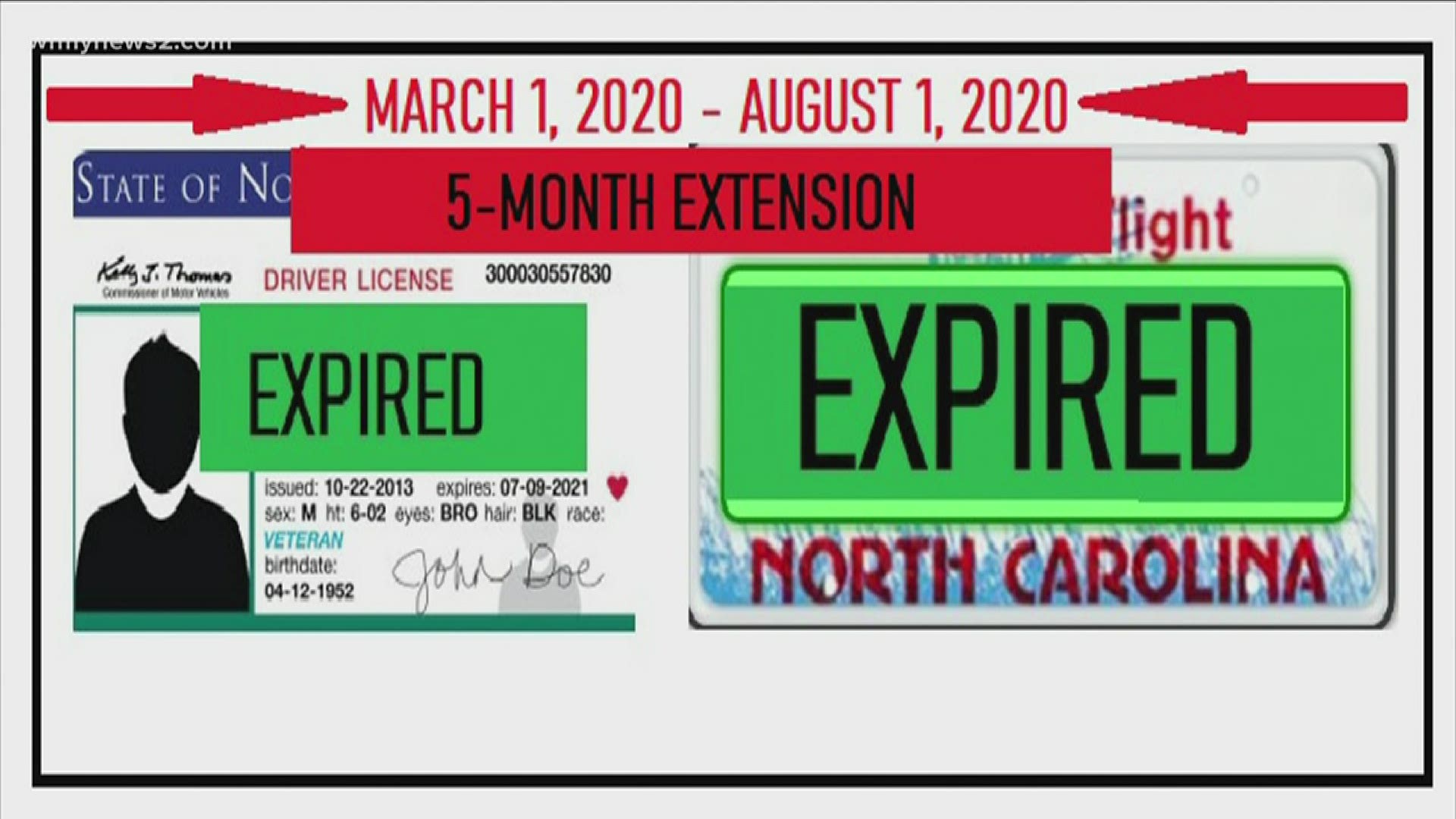 If your license or your vehicle registration expires anytime between March 1 and Aug. 1, you have a five-month extension to get it renewed.