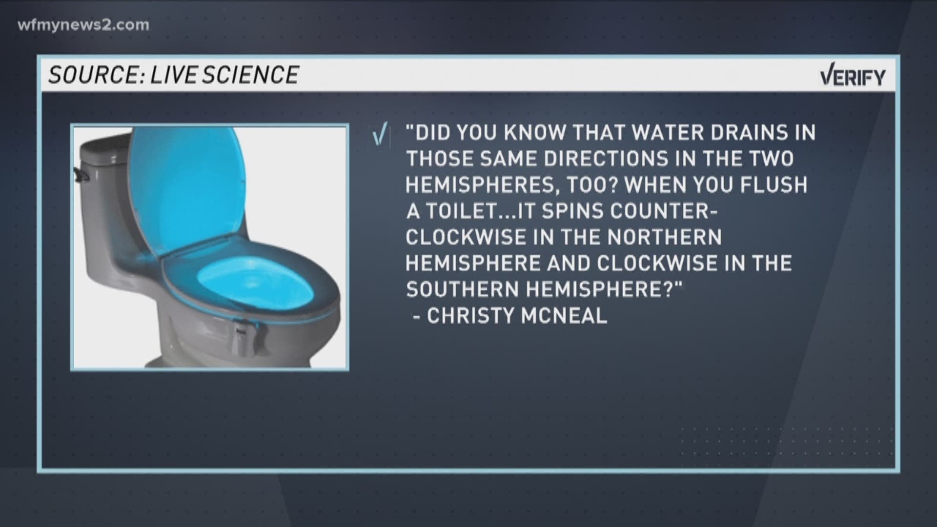 VERIFY Does Weather Phenomenon Affect Toilet Bowl Spin?