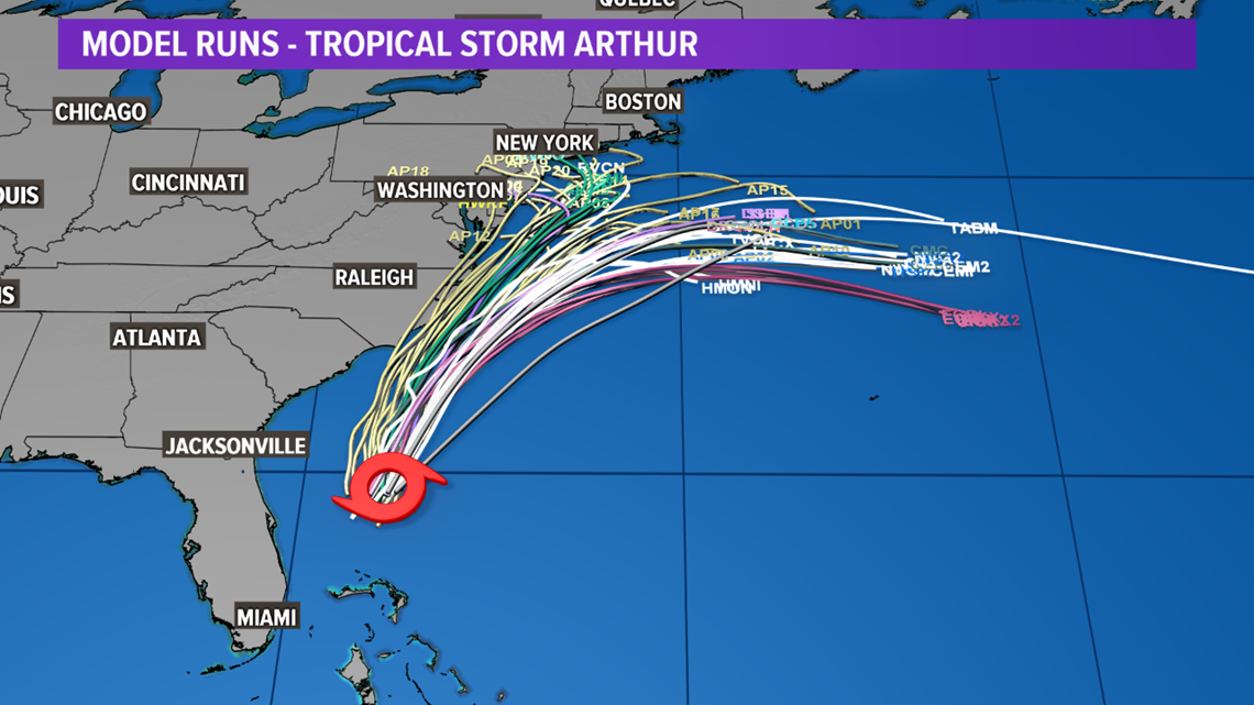 National Hurricane Center Tropical Storm Arthur off NC coast