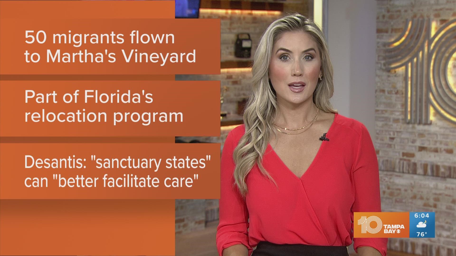 Florida Gov. Ron DeSantis said the migrants were sent there as part of Florida's relocation program, CBS News reports.