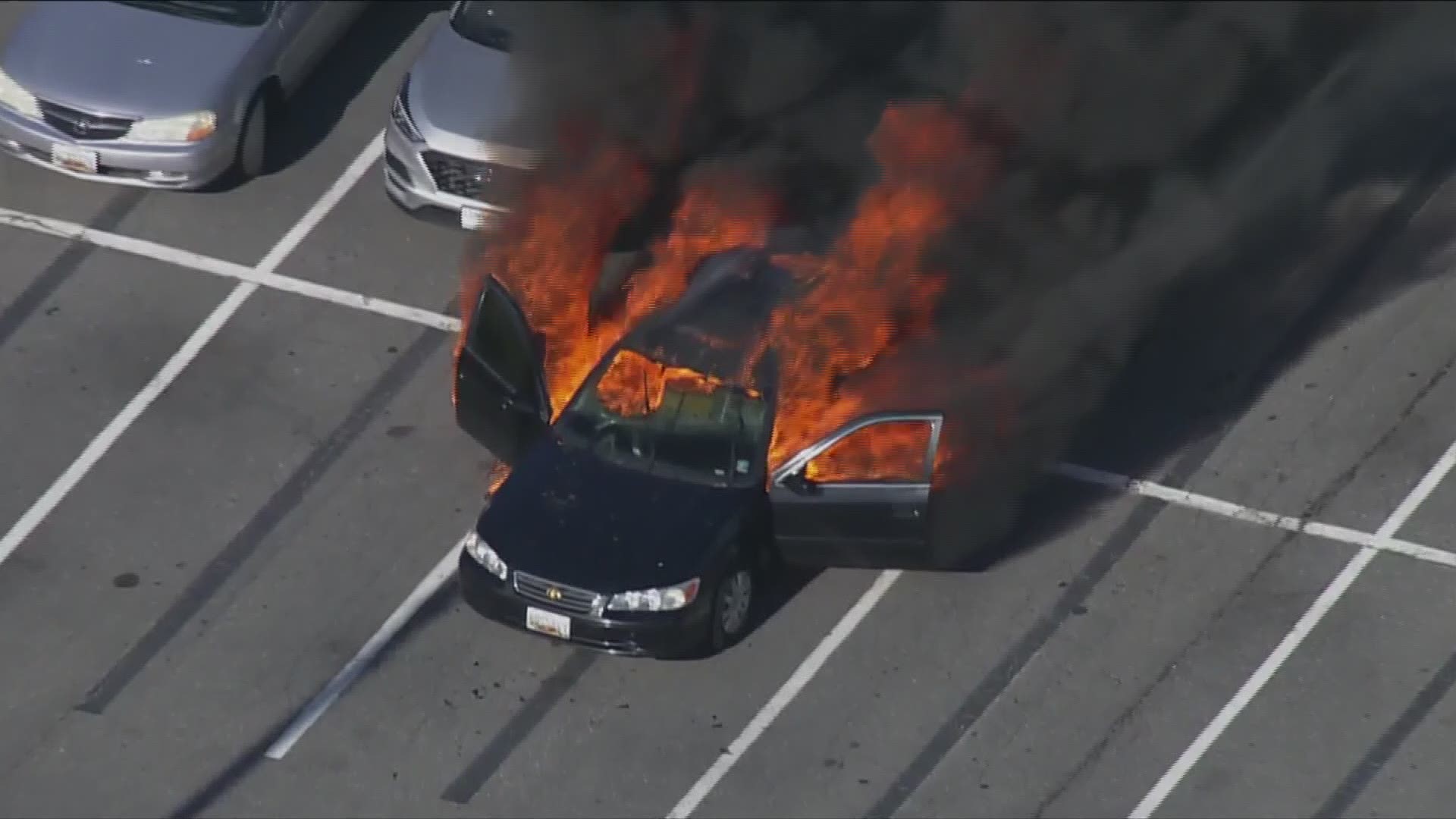 A driver was burned and his car is destroyed after fire officials say he was using hand sanitizer while smoking a cigarette in Rockville.