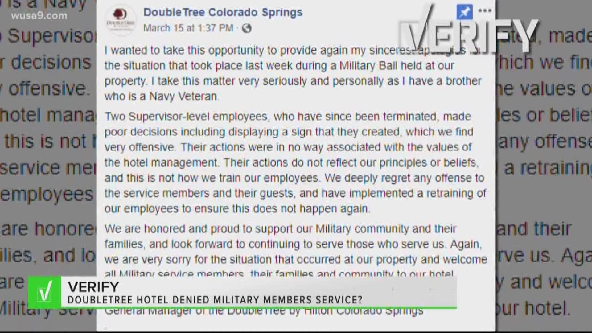 Verify Did DoubleTree deny service to military members?