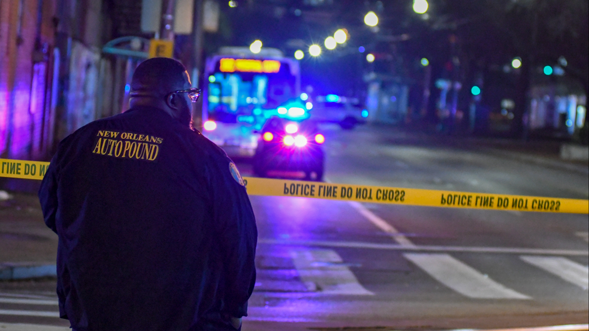 Five people waiting at a bus stop were wounded Sunday after police exchanged gunfire with an armed robbery suspect in downtown New Orleans.
