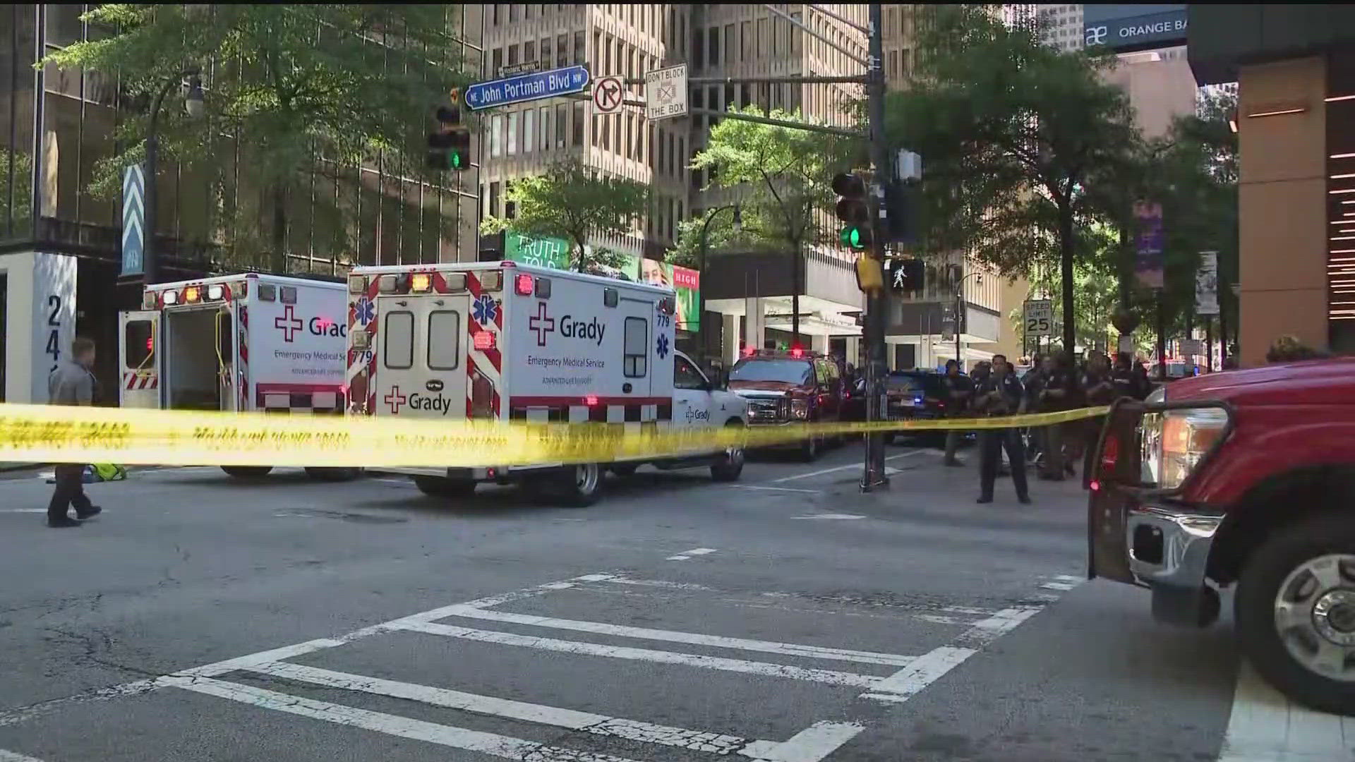 Numerous law enforcement agencies are on the scene after police said four were shot at a very popular food court in Downtown Atlanta in the middle of the day.