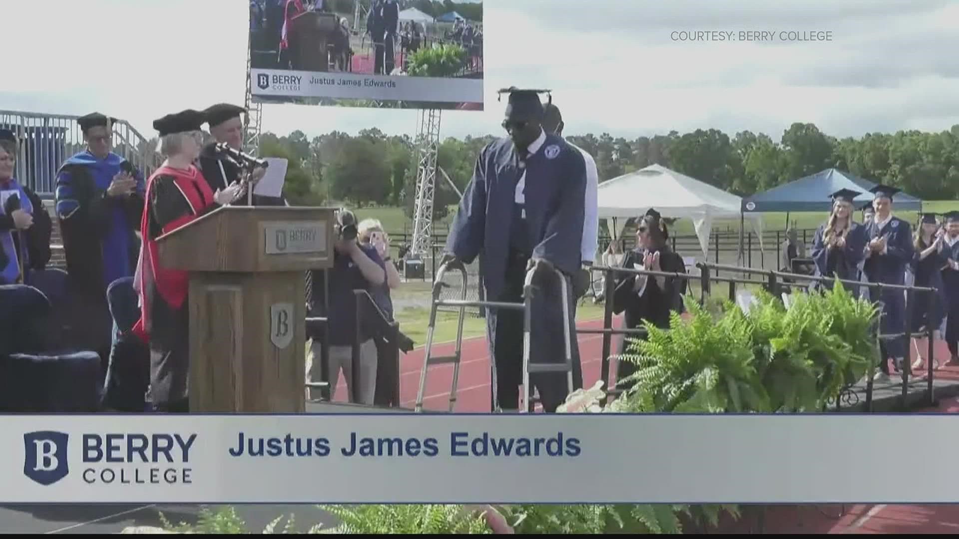 Justice Edwards earned his degree in exercise science, calling his graduation a "very fruitful day."